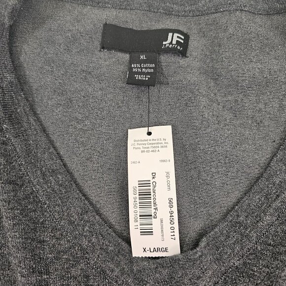 J. Ferrar Men’s V-Neck Charcoal Gray Cotton Nylon Pullover Sweater Size XL NWT - Picture 11 of 12